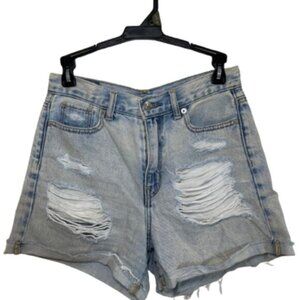 American Eagle High Rise Light Wash Distressed Mom Jean Shorts Size 0